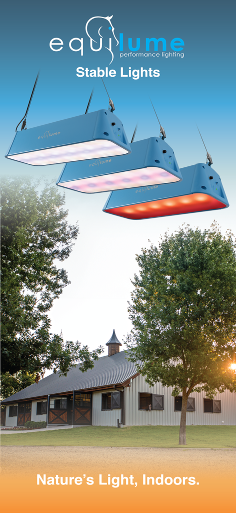 Equilume Stable Light - Equilume Stable Lightの照明器具が馬の厩舎の上に異なる光の段階を表示している様子