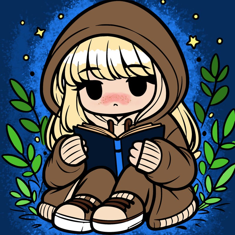 girl in oversized hoodie reading a book