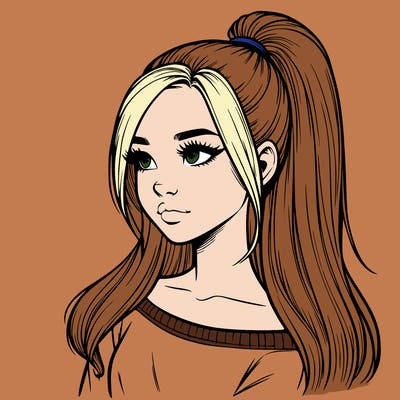 realistic girl with a high ponytail