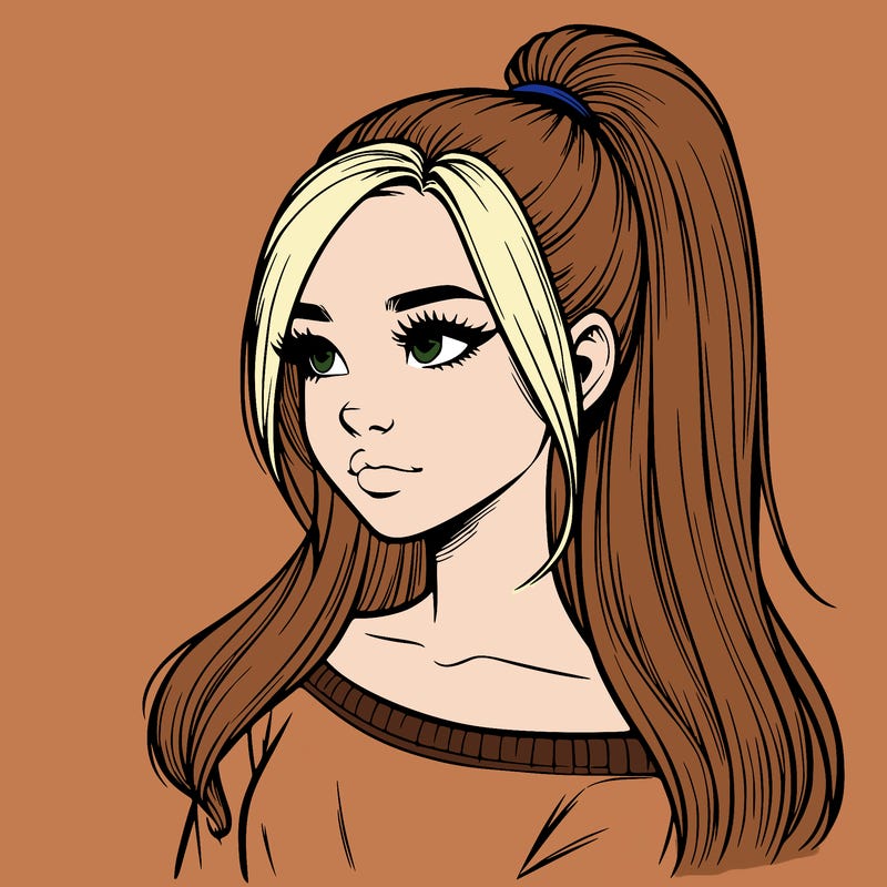 realistic girl with a high ponytail