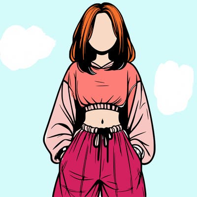 realistic girl faceless with baggy pants and a crop top