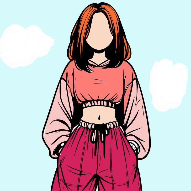 realistic girl faceless with baggy pants and a crop top