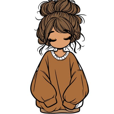 girl with baggy sweatshirt and messy bun