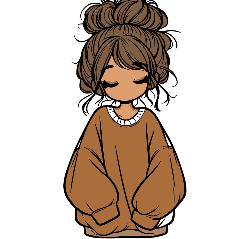 girl with baggy sweatshirt and messy bun