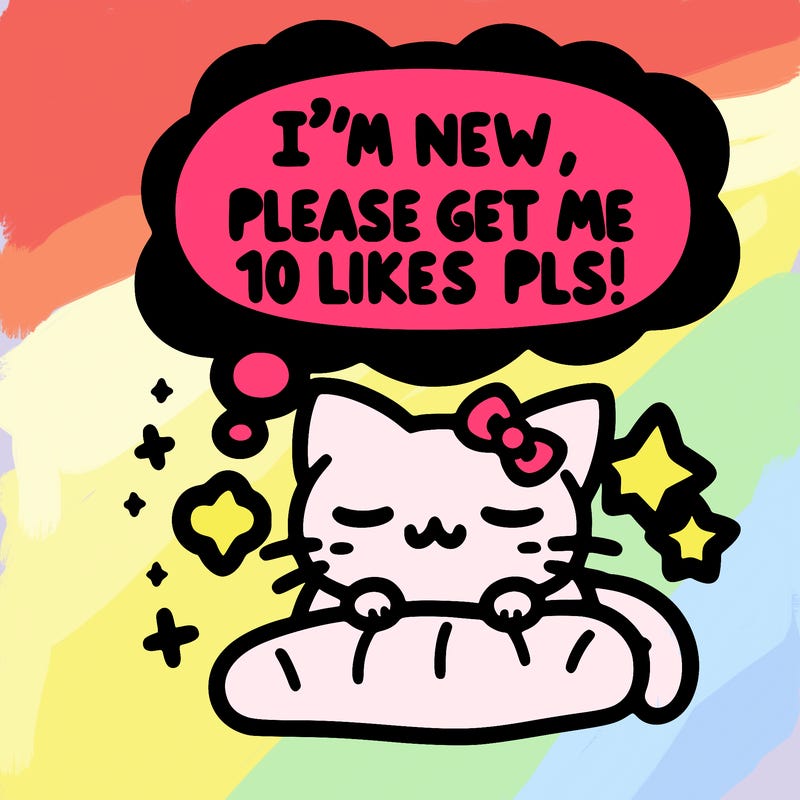 kitty taking a nap dream talking and saying "i'm new, please get me at least 10 likes pls!!"