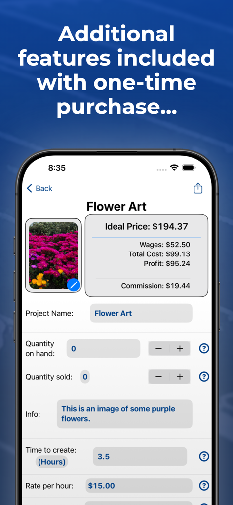 Craft Pricing Assistant Pro - Craft Pricing Assistant Proアプリでのハンドメイドプロジェクトの詳細なコストと利益の内訳。
