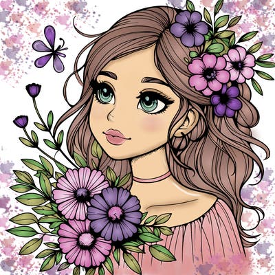 realistic girl with flowers