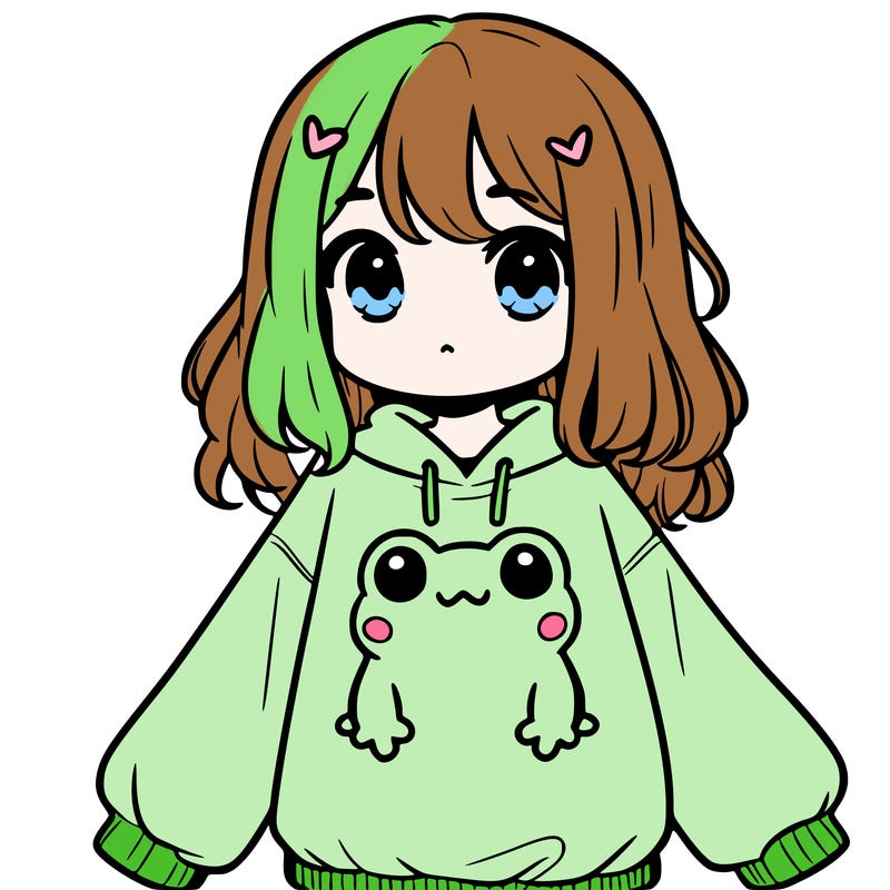 girl wearing frogging sweatshirt