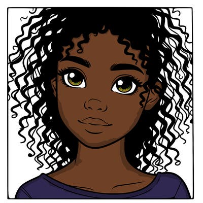 mixed girl with curly hair and hazel eyes 14 years old