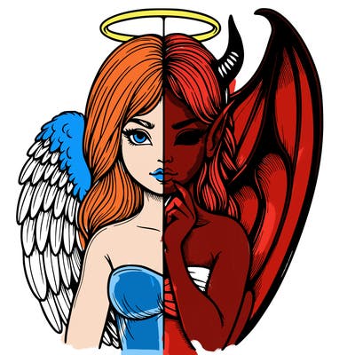 realistic angel half demon