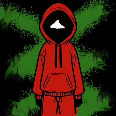 faceless girl in a tracksuit with a hood on and no hair