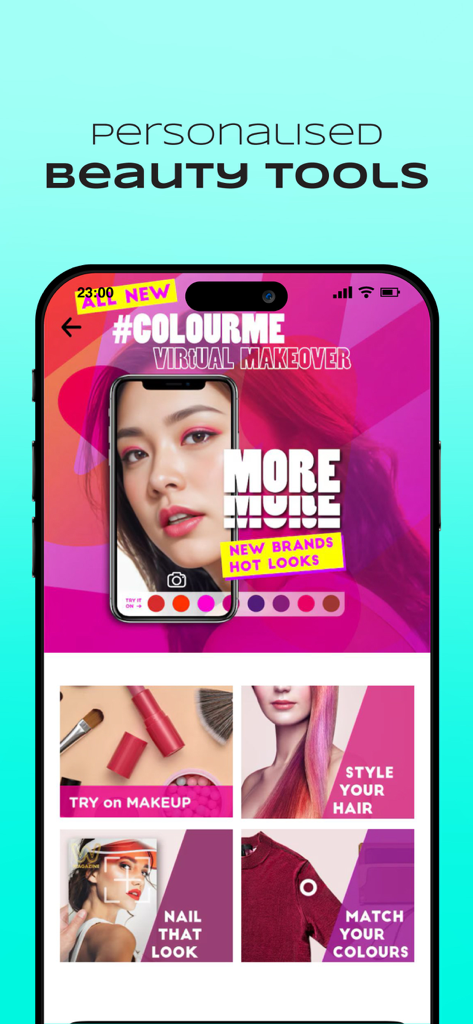 Watsons SG: Your Official App - Watsons SG app interface showing personalized beauty tools for virtual makeover makeup try on hair styling and nail looks using AR technology