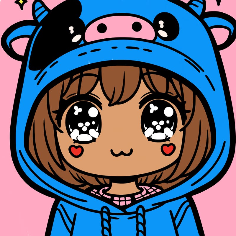 kawaii girl with cow hoodie