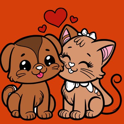 cat with a dog and in love