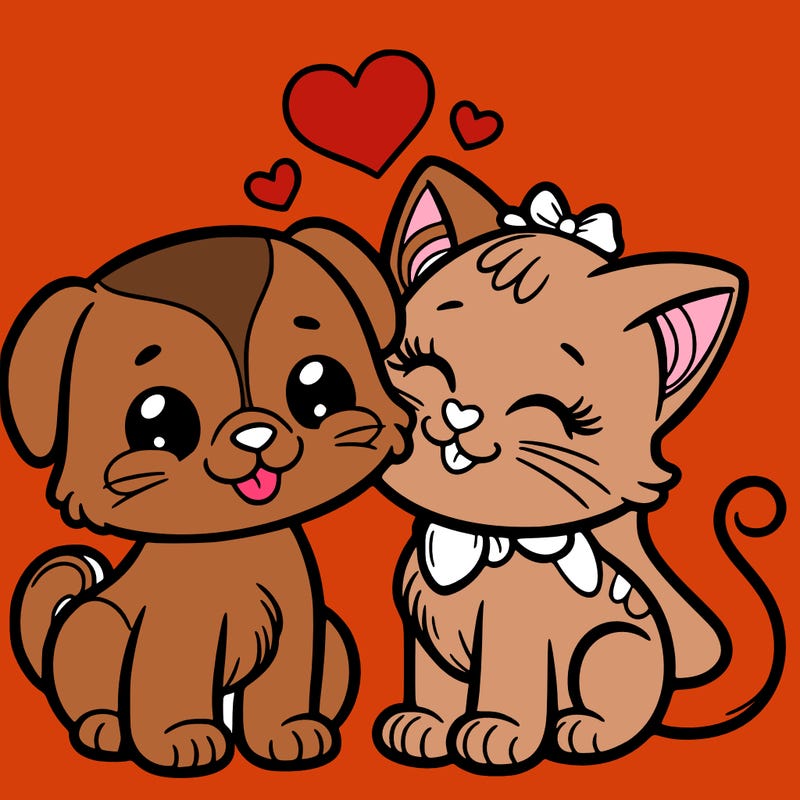 cat with a dog and in love