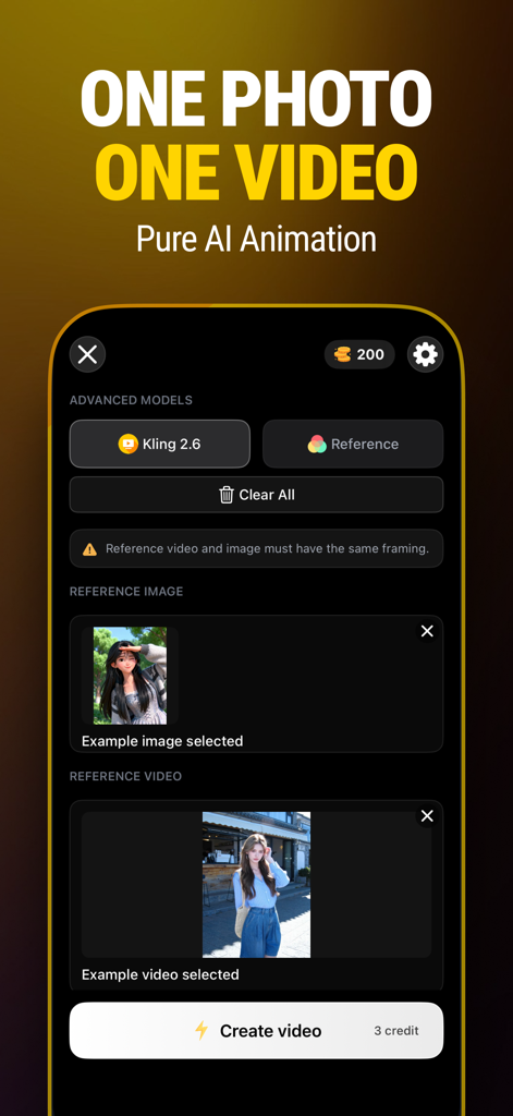 Interface of the VideoShot app showing how to create AI videos using reference photos and videos