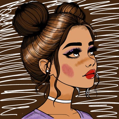 realistic girl with buns on the top of her head