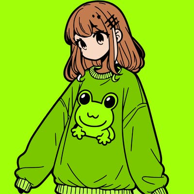 girl wearing frogging sweatshirt
