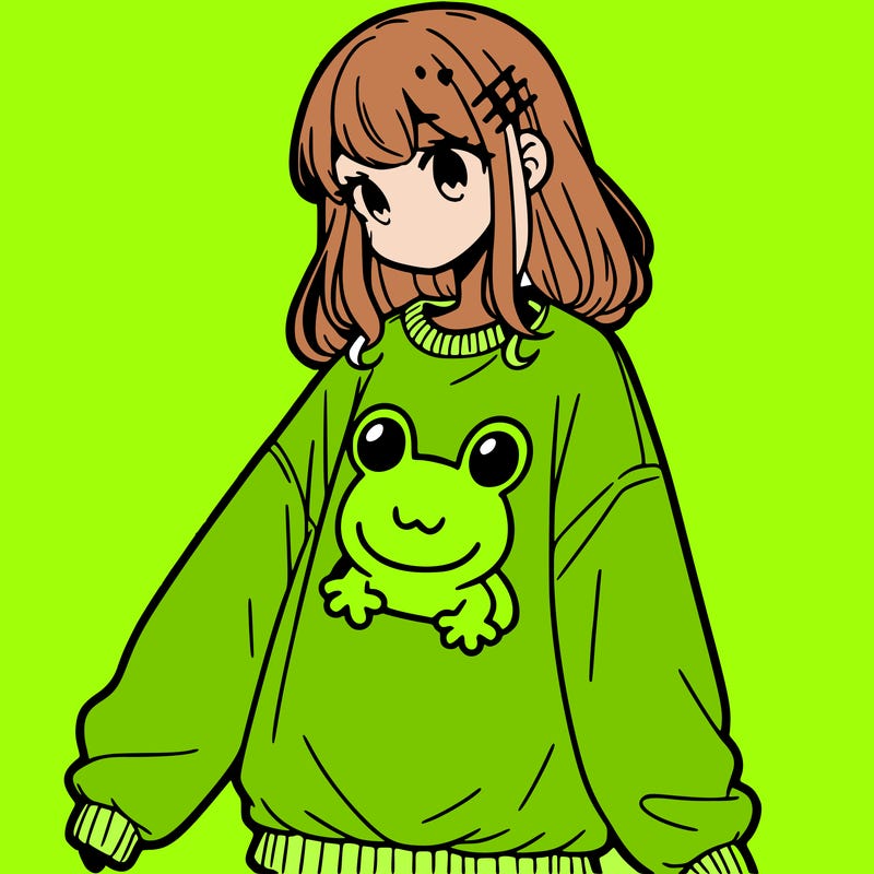 girl wearing frogging sweatshirt