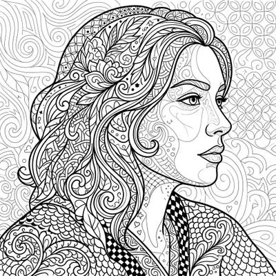 Unleash your creativity with this mesmerizing Zentangle self-portrait coloring page. Filled with intricate details, it offers a deeply relaxing and engaging artistic escape.