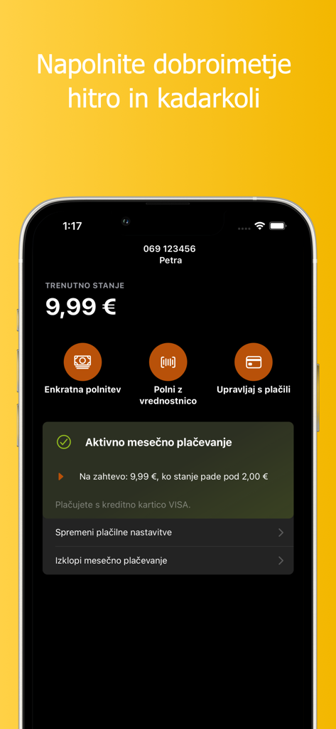 Moj HoT - Moj HoT app interface displaying mobile credit balance and top up options