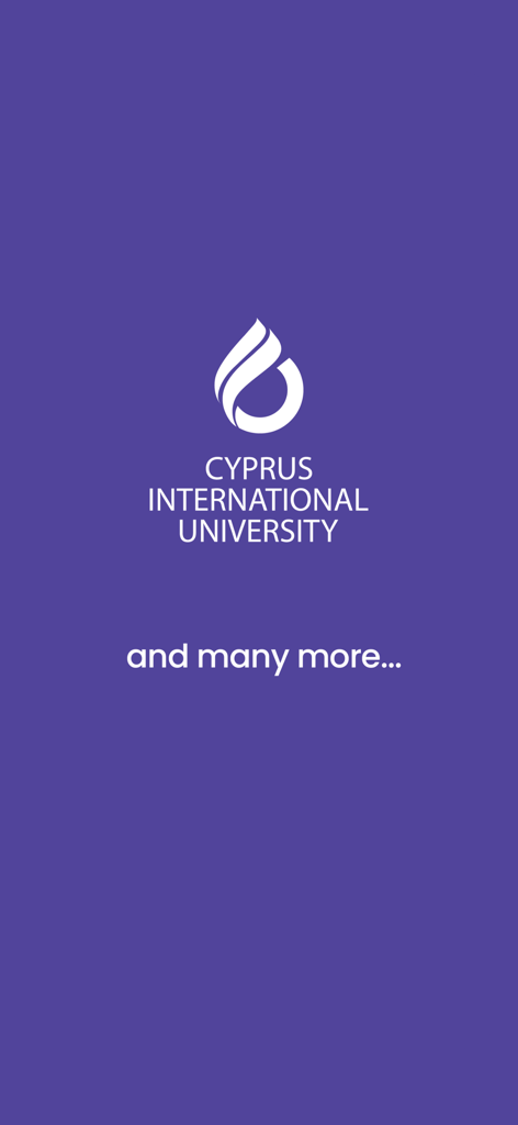 Cyprus International University logo and branding on a purple background