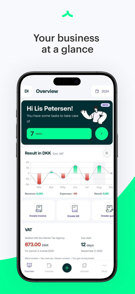 Billy accounting mobile app showing business overview and financial tasks