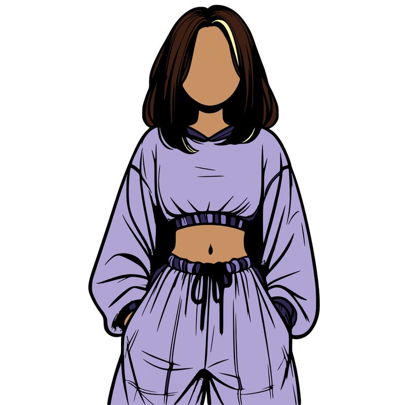 realistic girl faceless with baggy pants and a crop top