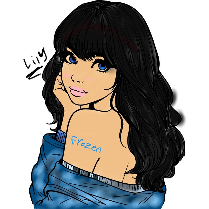 realistic girl with bangs looking over her shoulder