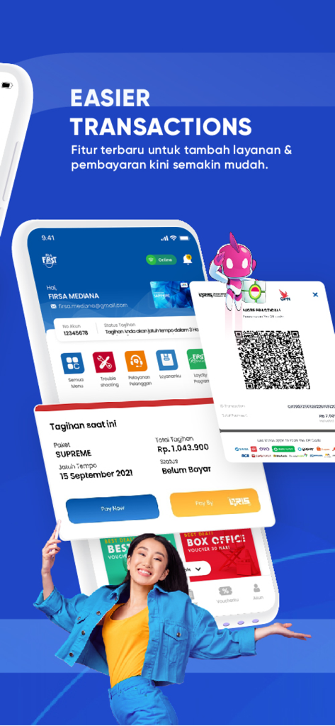My FirstMedia - My FirstMedia app screen showing billing information and online payment options