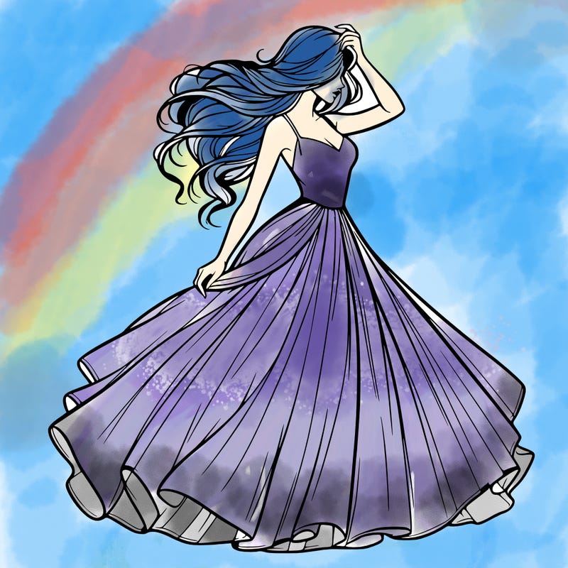 realistic woman with dress flowing in the wind