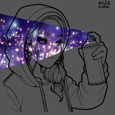 a realistic girl, spray painting