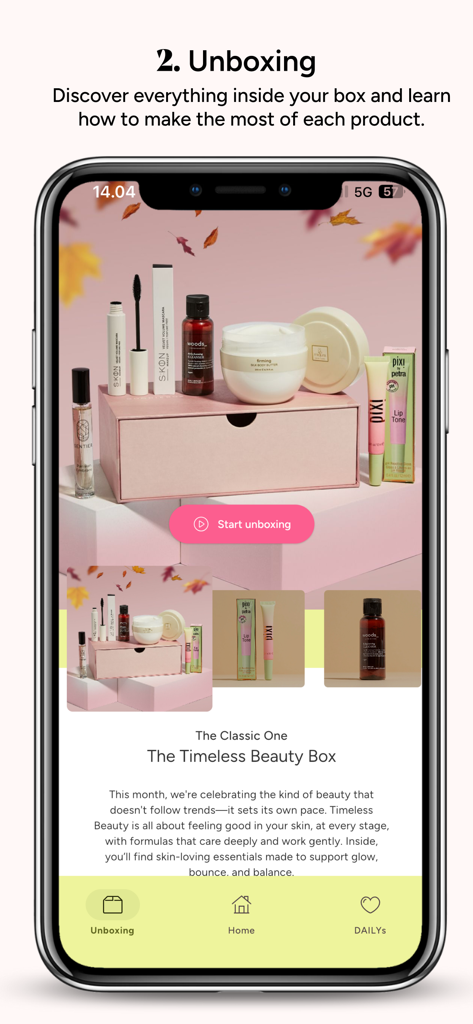 The App by Goodiebox - Goodiebox app interface showing a digital unboxing experience for a beauty subscription box