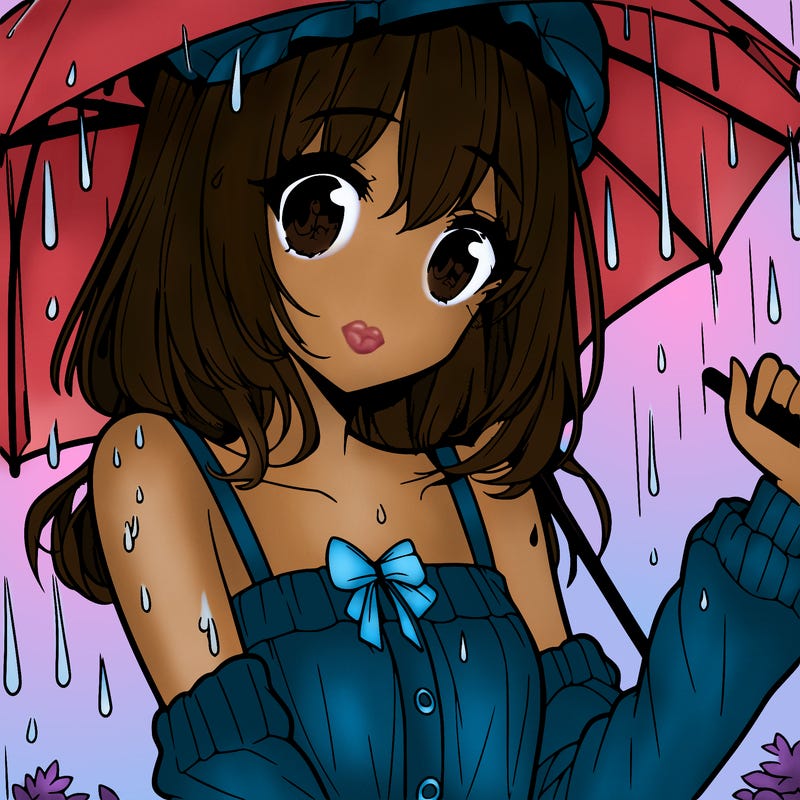 pretty anime girl in the rain