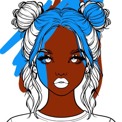 realistic girl with two buns in hair and lips