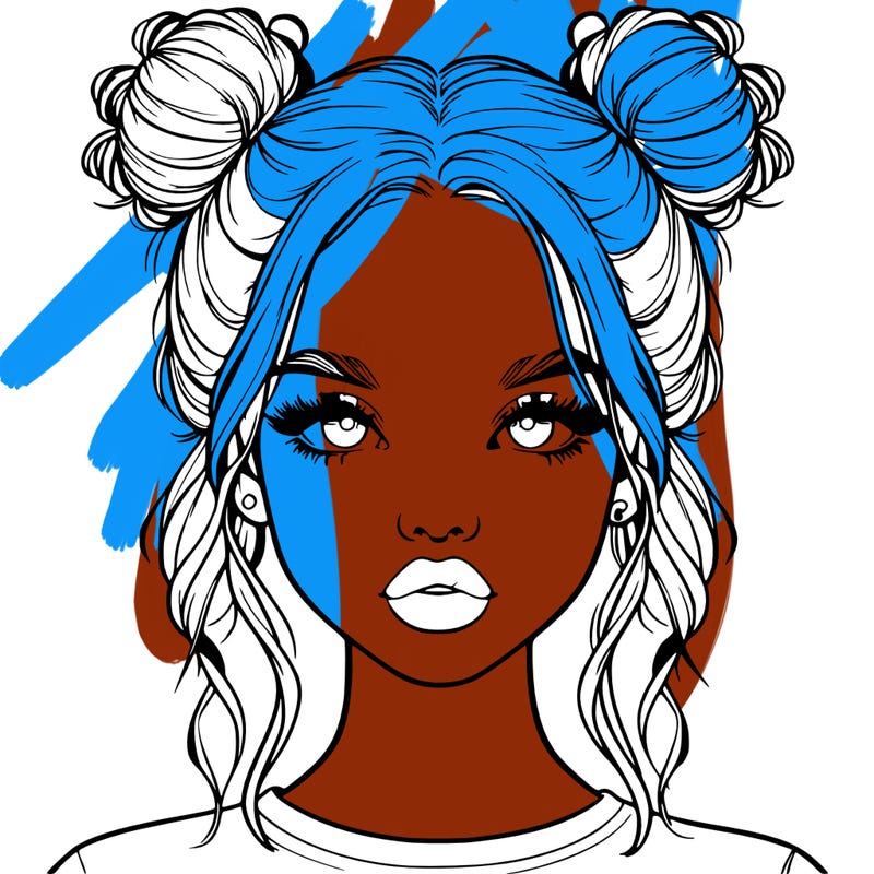 realistic girl with two buns in hair and lips