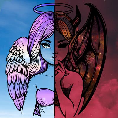 realistic angel half demon