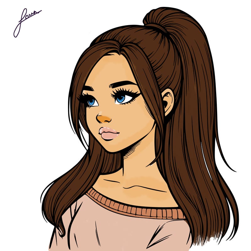 realistic girl with a high ponytail