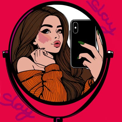 realistic girl taking mirror selfie beautiful