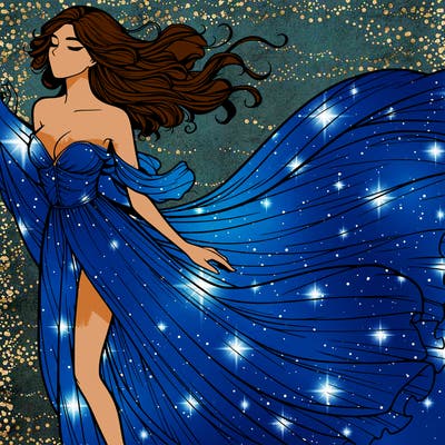 realistic woman in dress flowing the the wind