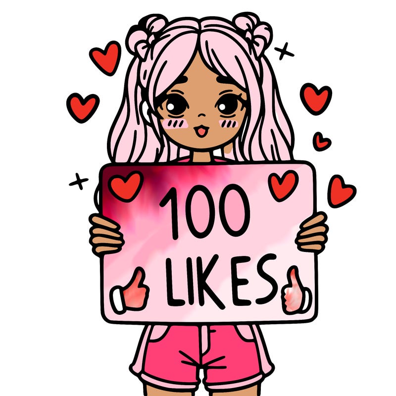 girl holding a sign saying 100 likes