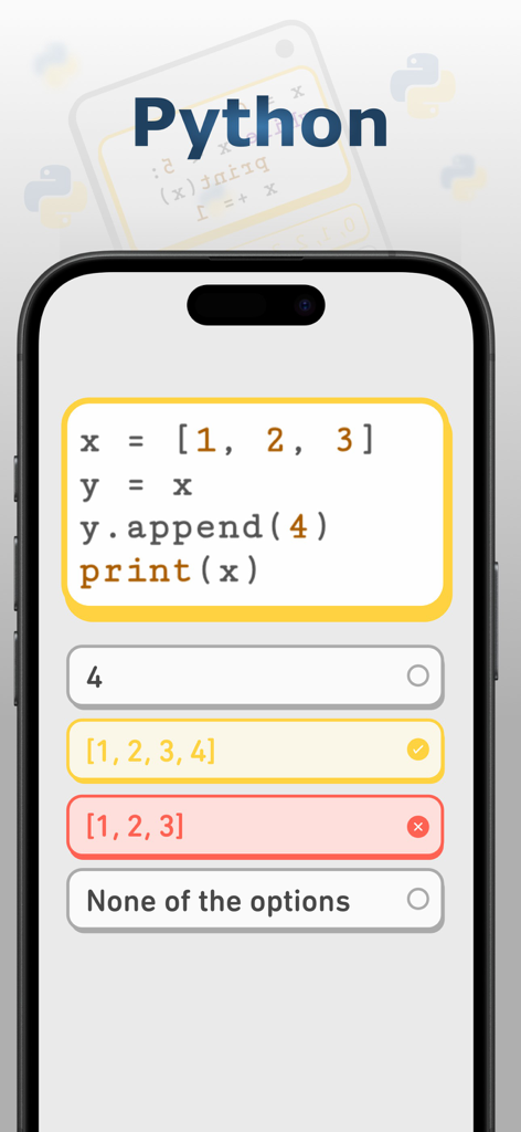 Python Quizz - Python coding quiz interface with a multiple choice question on list operations