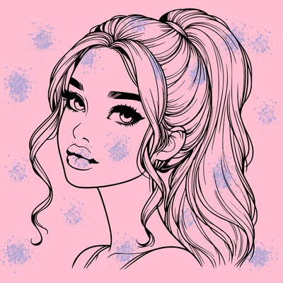 realistic girl with a ponytail on her hair and lips