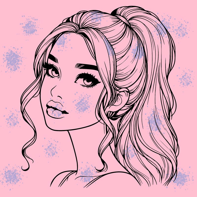 realistic girl with a ponytail on her hair and lips