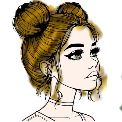 realistic girl with buns on the top of her head