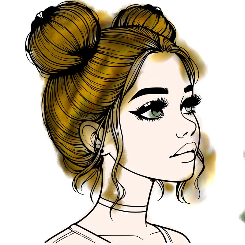 realistic girl with buns on the top of her head