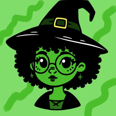 a black person who is a witch and has glasses