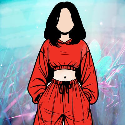 realistic girl faceless with baggy pants and a crop top