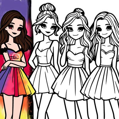 four beautiful teen girls in dresses