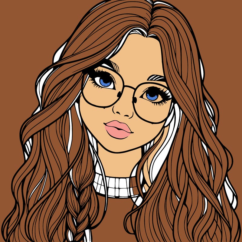 girl with long hair and freckles and glasses realistic